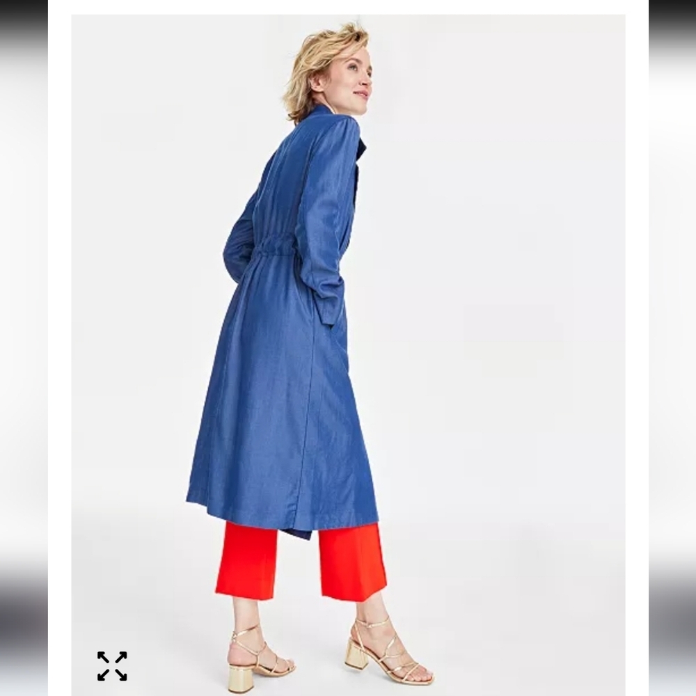 On 34th Belted Trench Coat Double Breasted Notch Lapel Lyocell Blue Size Large